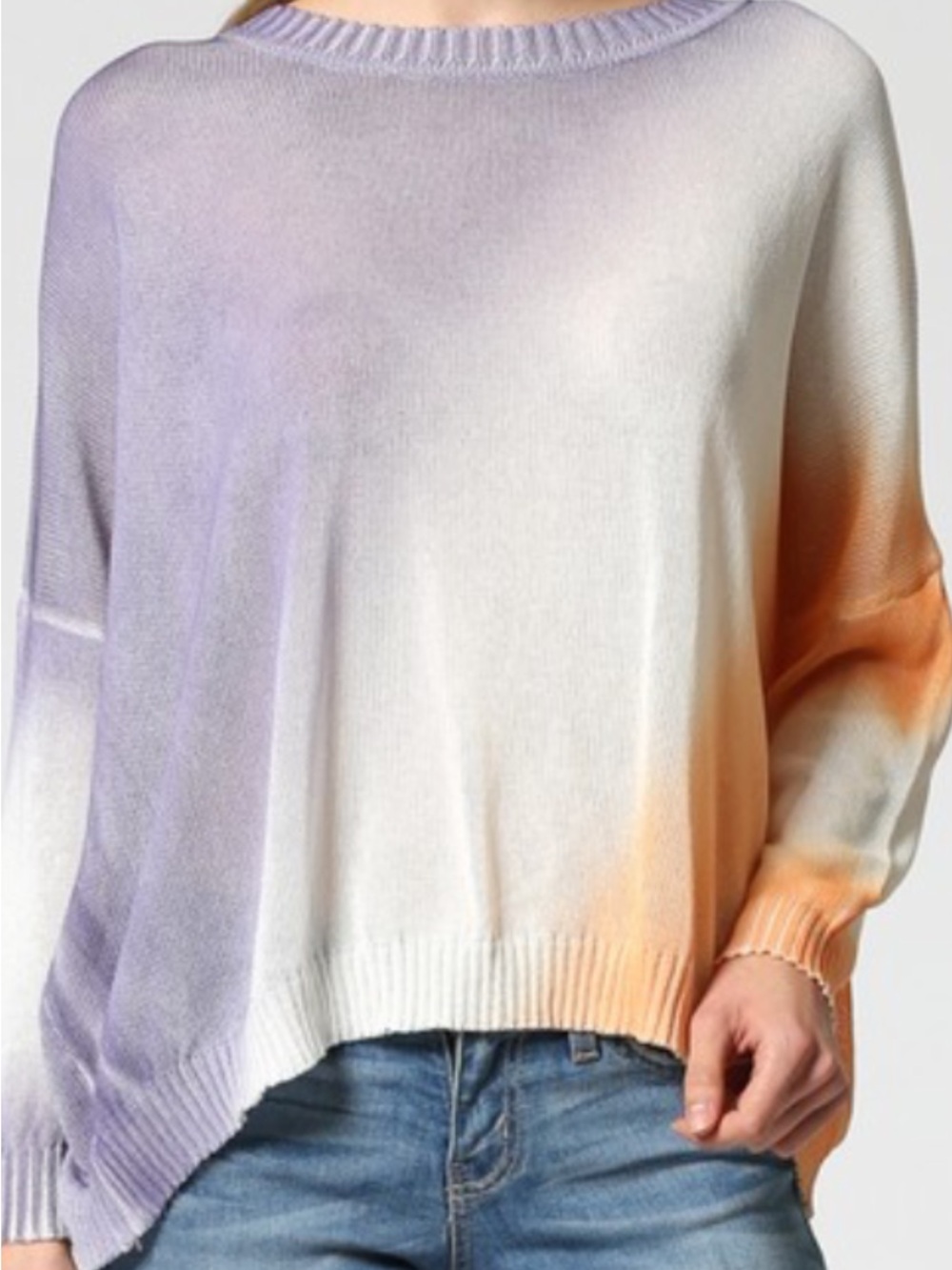 Fate Lavender, White & Orange Ombre Crewneck Sweater